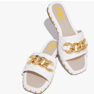 FSJ White Sexy Square Open Toe Comfortable Thick Sole Cushion Gold Chain Sandals